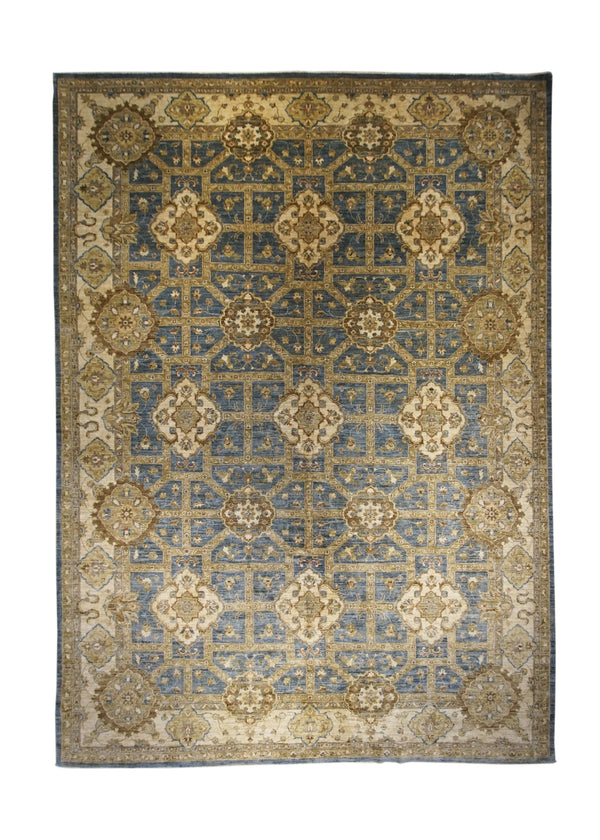 Oriental Rug Pakistani Handmade Area Transitional 10'3"x14'0" (10x14) Blue Whites/Beige Antique Washed Oushak Floral Design #A22953