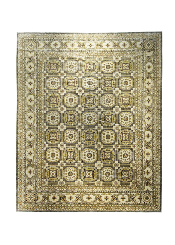 Oriental Rug Pakistani Handmade Area Transitional 12'0"x14'5" (12x14) Gray Whites/Beige Yellow/Gold Antique Washed Oushak Floral Design #A22966