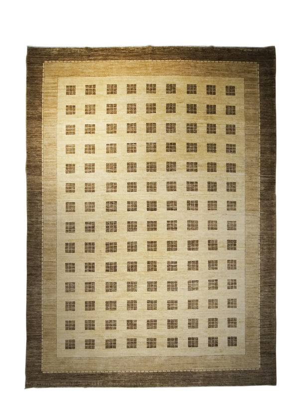 Oriental Rug Pakistani Handmade Area Transitional 8'3"x11'2" (8x11) Whites/Beige Brown Gabbeh Checkered Design #A22990