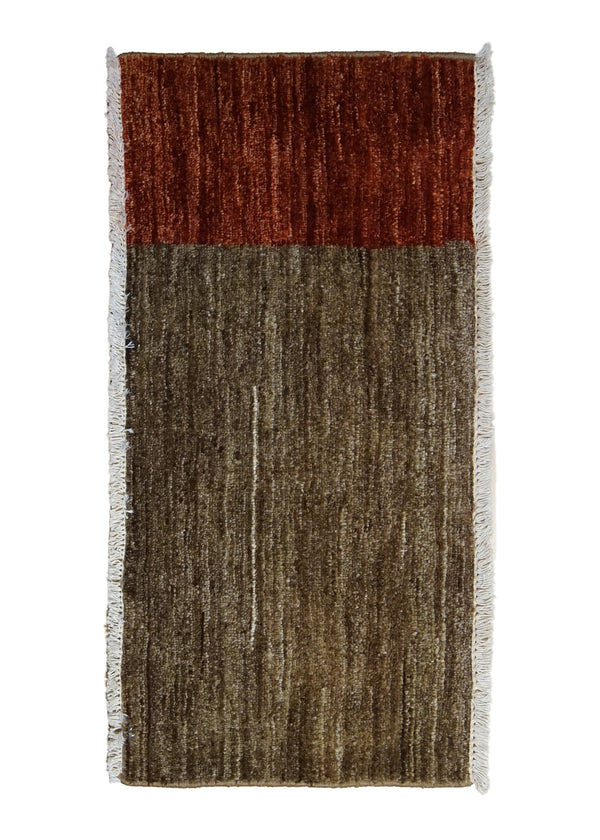 Oriental Rug Pakistani Handmade Area Transitional 1'1"x2'3" (1x2) Brown Red Antique Washed Gabbeh Stripes Design #A23015