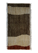 Oriental Rug Pakistani Handmade Area Transitional 1'1"x2'3" (1x2) Brown Whites/Beige Red Antique Washed Gabbeh Stripes Design #A23021