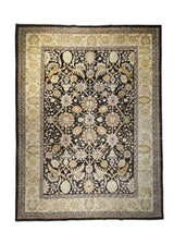 Oriental Rug Afghan Handmade Area Transitional 7'10"x10'1" (8x10) Black Whites/Beige Antique Washed Oushak Floral Design #A23044