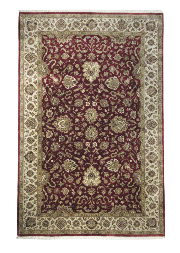 Oriental Rug Indian Handmade Area Transitional 5'6"x8'5" (6x8) Red Whites/Beige Green Floral Oushak Design #A23077