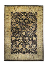 Oriental Rug Indian Handmade Area Transitional 10'2"x14'5" (10x14) Black Yellow/Gold Green Tea Washed Floral Design #A23096