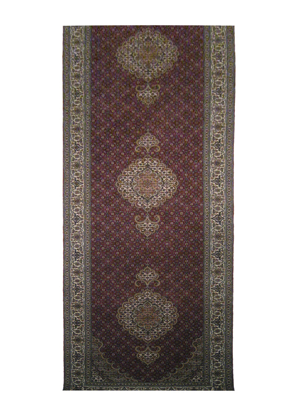 Persian Rug Tabriz Handmade Runner Traditional 2'8"x13'6" (3x14) Red Whites/Beige Green Mahi Fish Design #A23099
