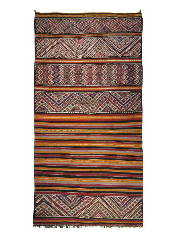 Oriental Rug Moroccan Handmade Area Tribal 4'6"x8'7" (5x9) Red Multi-color Kilim Stripes Design #A23254