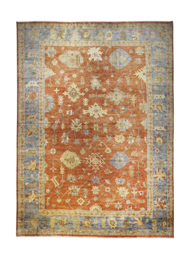 Oriental Rug Indian Handmade Area Transitional 10'0"x13'5" (10x13) Red Blue Tea Washed Design #A23264