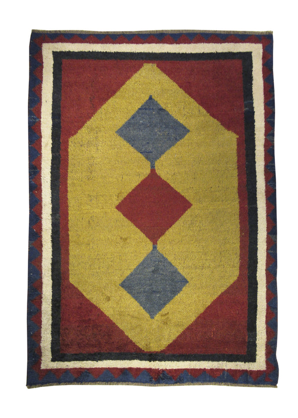 Persian Rug Gabbeh Handmade Area Tribal 5'8"x8'0" (6x8) Yellow/Gold Red Geometric Design #A23296