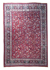 Persian Rug Mashhad Handmade Area Traditional 6'10"x9'10" (7x10) Red Blue Floral Design #A23301