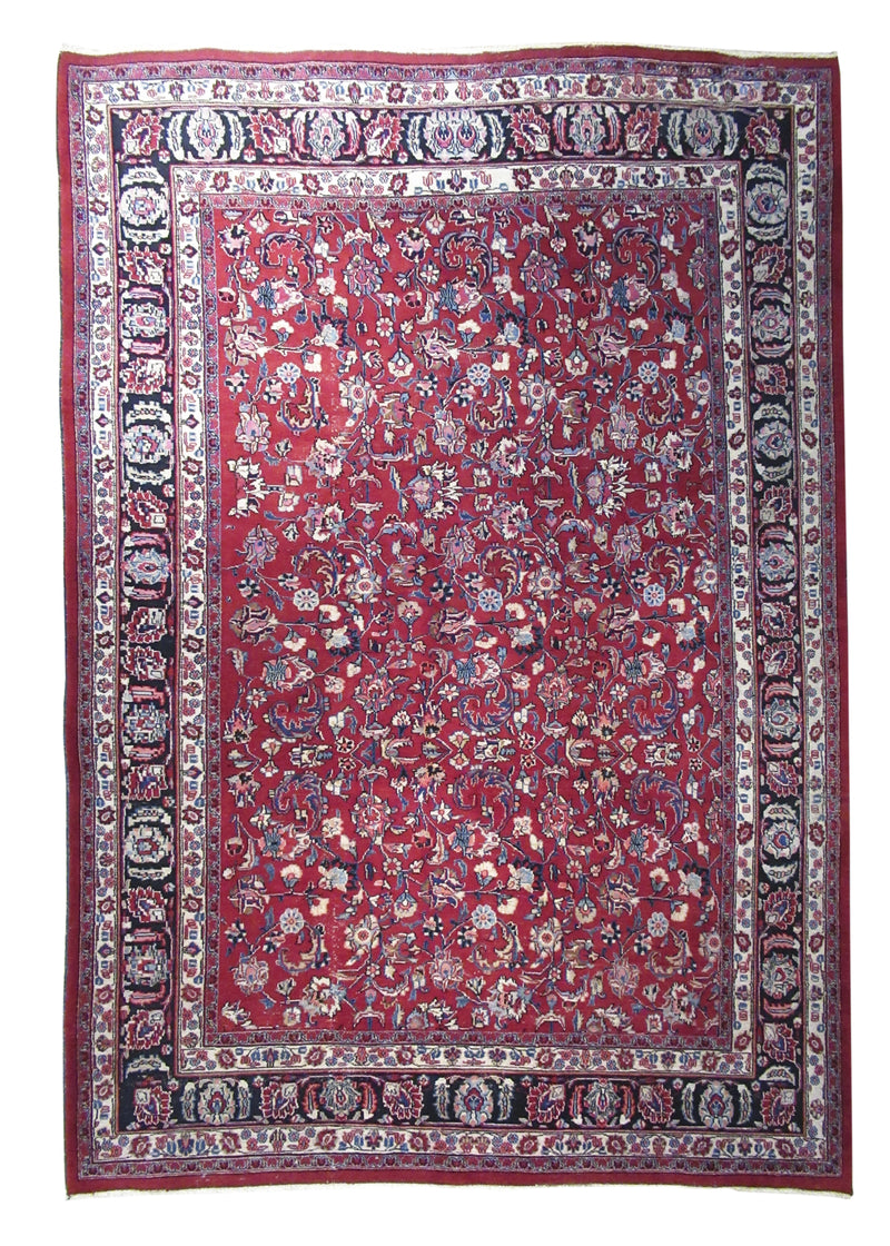 Persian Rug Mashhad Handmade Area Traditional 6'10"x9'10" (7x10) Red Blue Floral Design #A23301