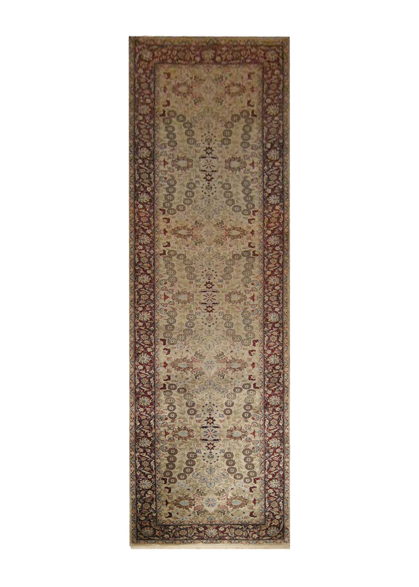Oriental Rug Turkish Handmade Runner Transitional Traditional 2'8"x9'11" (3x10) Whites/Beige Red Floral Design #A23315