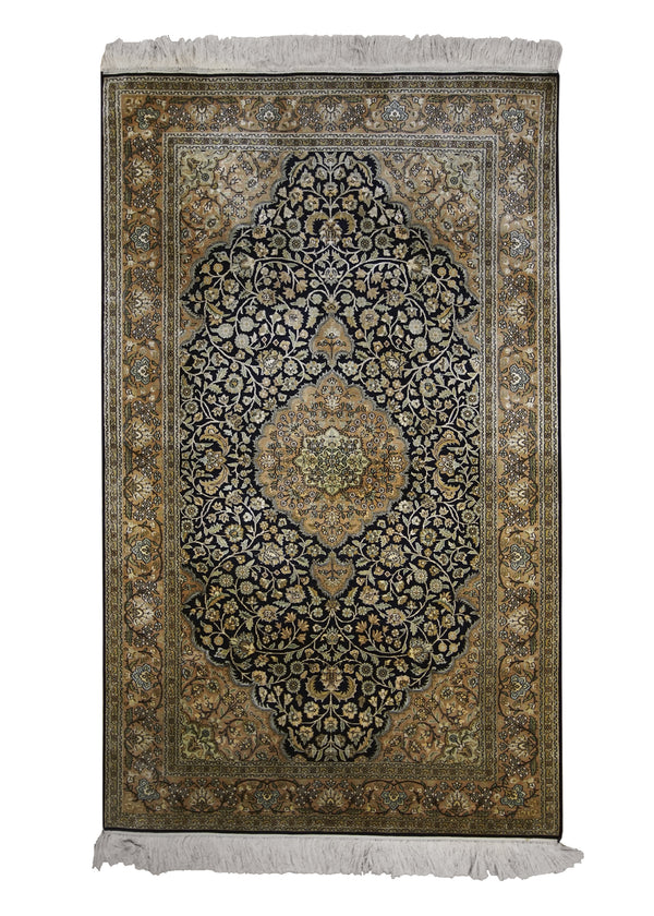 Oriental Rug Chinese Handmade Area Traditional 3'0"x5'0" (3x5) Blue Pink Hereke Floral Design #A23316