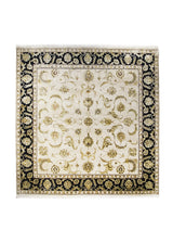 Oriental Rug Indian Handmade Square Transitional 7'11"x8'2" (8x8) Whites/Beige Black Tea Washed Floral Oushak Design #A23321