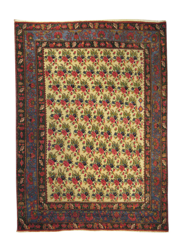 Persian Rug Azerbaijan Handmade Area Tribal 5'0"x6'10" (5x7) Whites/Beige Blue Pink Floral Design #A23327