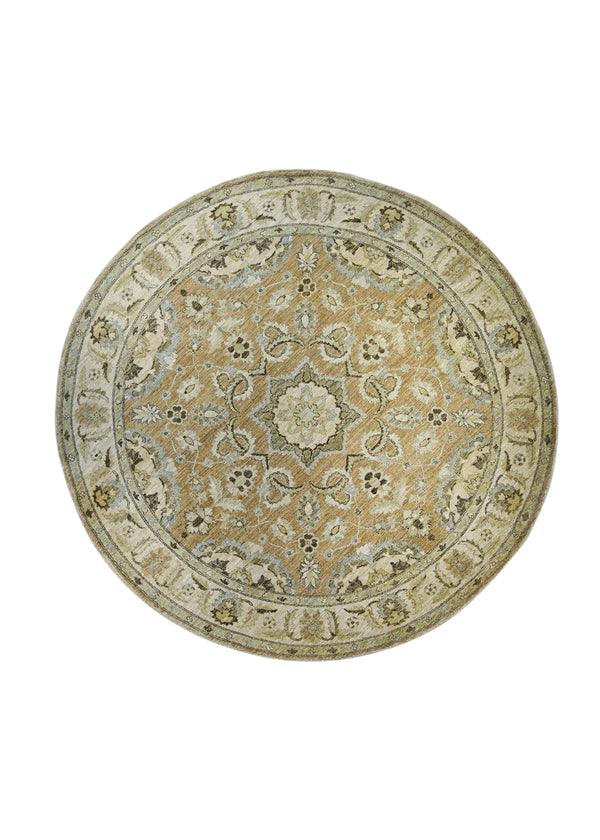 Oriental Rug Pakistani Handmade Round Transitional 7'10"x7'10" (8x8) Orange Green Antique Washed Oushak Design #A23352