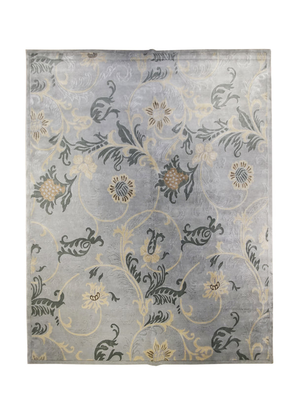 Oriental Rug Nepalese Handmade Area Modern 8'0"x10'0" (8x10) Blue Whites/Beige Floral Design #A23367