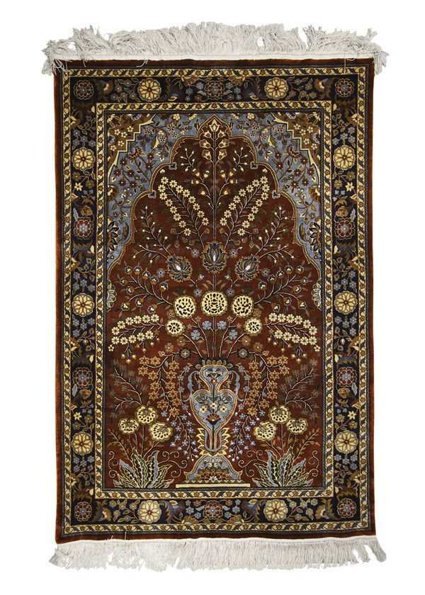 Oriental Rug Chinese Handmade Area Traditional 4'0"x6'0" (4x6) Red Black Blue Tree of Life Design #A23369
