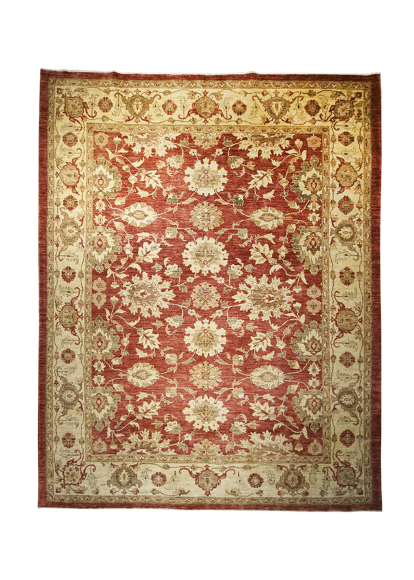 Oriental Rug Pakistani Handmade Area Transitional 8'7"x10'11" (9x11) Red Whites/Beige Antique Washed Oushak Floral Design #A23371