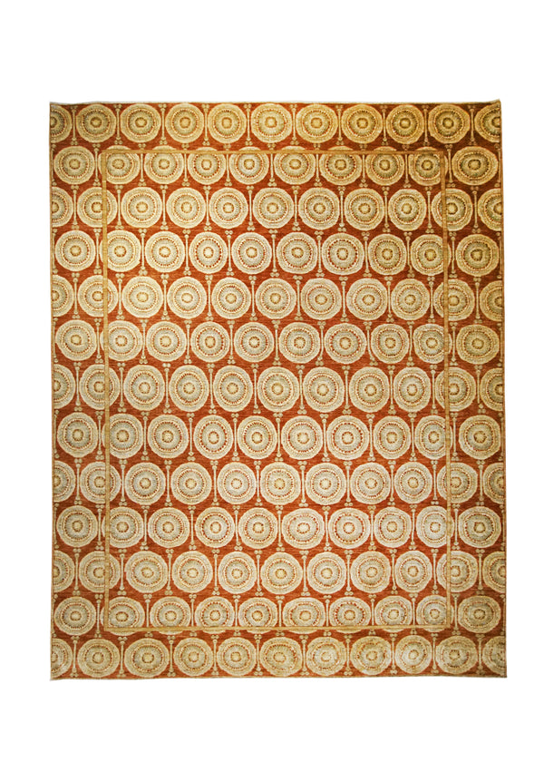 Oriental Rug Pakistani Handmade Area Transitional 8'3"x10'4" (8x10) Red Whites/Beige Antique Washed Oushak Geometric Design #A23386