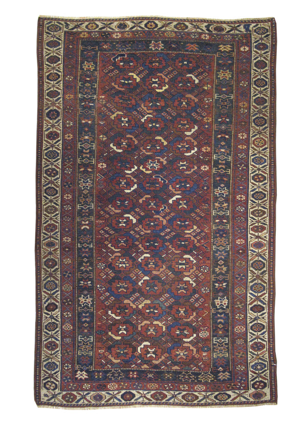 Persian Rug Afshar Handmade Area Tribal Vintage 4'5"x7'2" (4x7) Red Whites/Beige Geometric Design #A23440