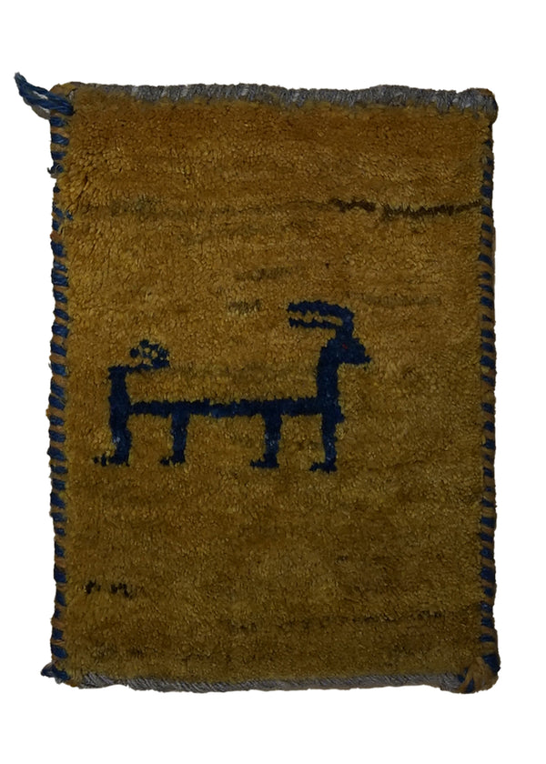 Persian Rug Gabbeh Handmade Area Tribal 0'10"x1'3" (1x1) Yellow/Gold Animals Design #A23456