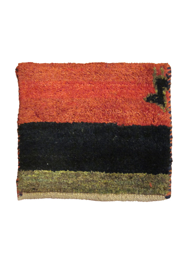 Persian Rug Gabbeh Handmade Area Tribal 0'11"x1'1" (1x1) Multi-color Red Stripes Design #A23465