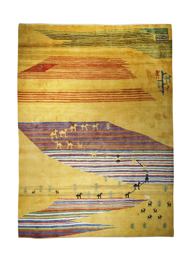 Persian Rug Gabbeh Handmade Area Tribal 8'6"x10'11" (9x11) Multi-color Yellow/Gold Open Animals Design #A23479