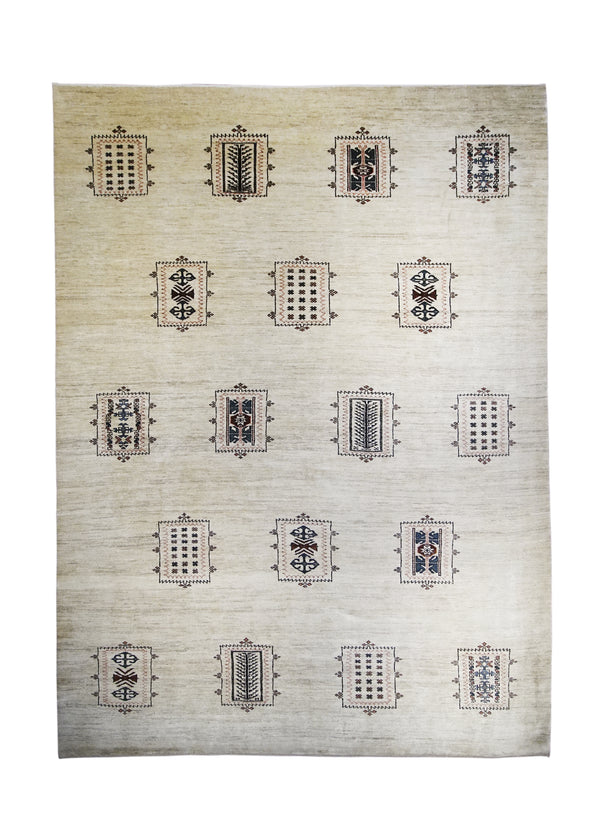 Persian Rug Gabbeh Handmade Area Tribal 8'5"x10'11" (8x11) Whites/Beige Geometric Open Design #A23480