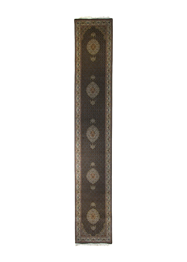 Persian Rug Tabriz Handmade Runner Traditional 2'8"x16'0" (3x16) Blue Whites/Beige Green Mahi Fish Design #A23563