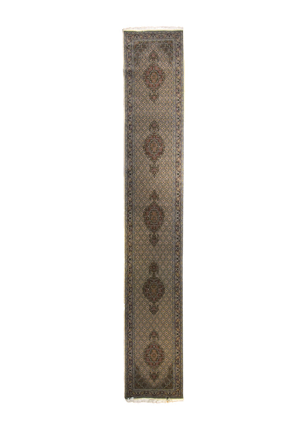 Persian Rug Tabriz Handmade Runner Traditional 2'7"x16'6" (3x17) Whites/Beige Pink Green Mahi Fish Design #A23564