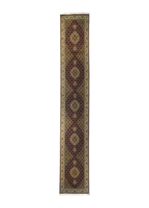 Persian Rug Tabriz Handmade Runner Traditional 2'8"x16'2" (3x16) Red Brown Green Mahi Fish Design #A23566