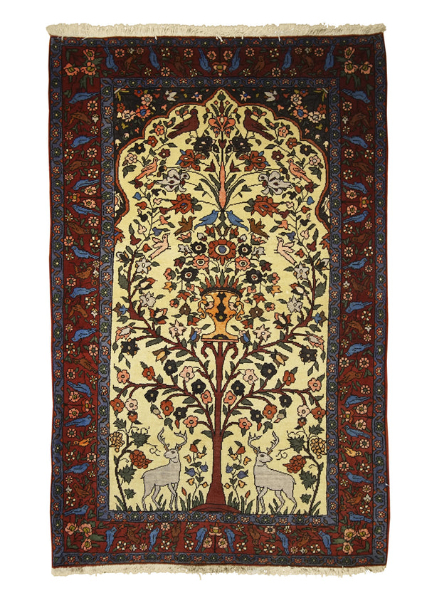 Persian Rug Bakhtiari Handmade Area Tribal 3'4"x5'2" (3x5) Whites/Beige Red Blue Tree of Life Animals Design #A23584
