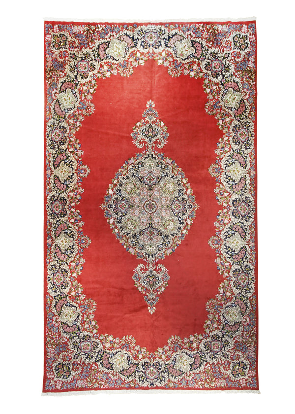 Persian Rug Lavar Kerman Handmade Area Traditional 9'9"x17'0" (10x17) Red Blue Floral Open Field Design #A23588