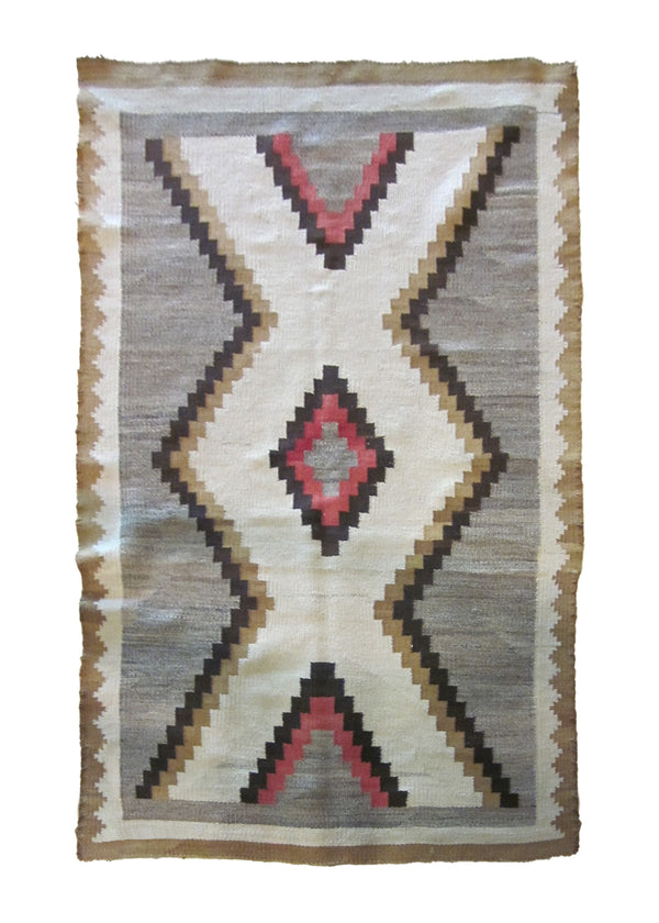 Native American Rug Navajo Handmade Area Tribal 3'6"x5'9" (4x6) Gray Whites/Beige Black Geometric Design #A23599