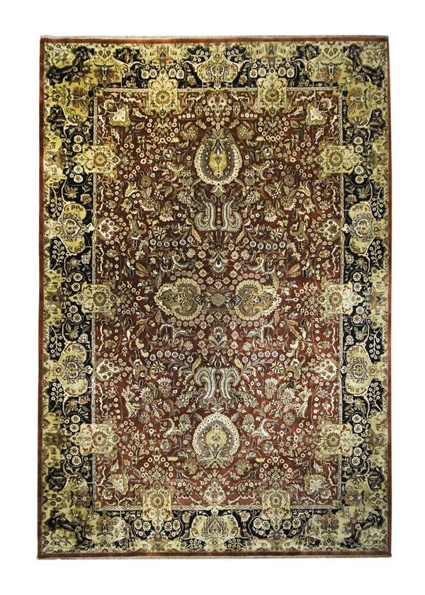 Oriental Rug Indian Handmade Area Transitional Traditional 9'3"x13'6" (9x14) Red Black Kashan Design #A23662