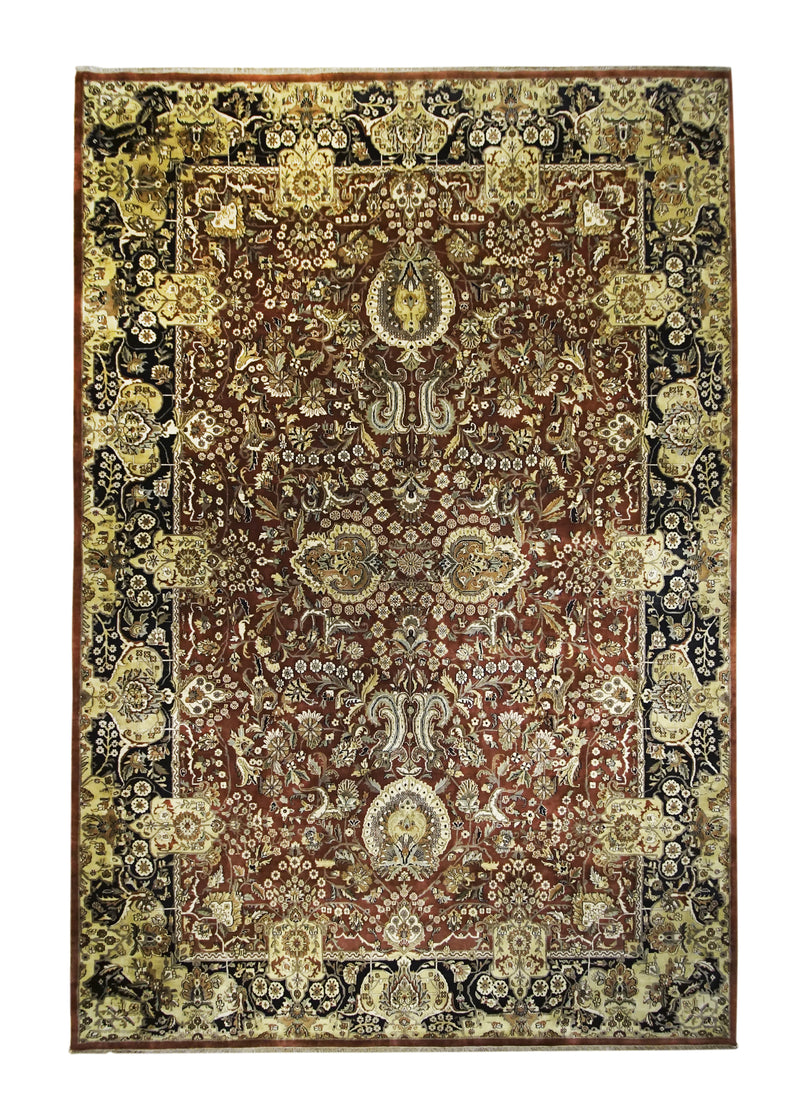Oriental Rug Indian Handmade Area Transitional Traditional 9'3"x13'6" (9x14) Red Black Kashan Design #A23662