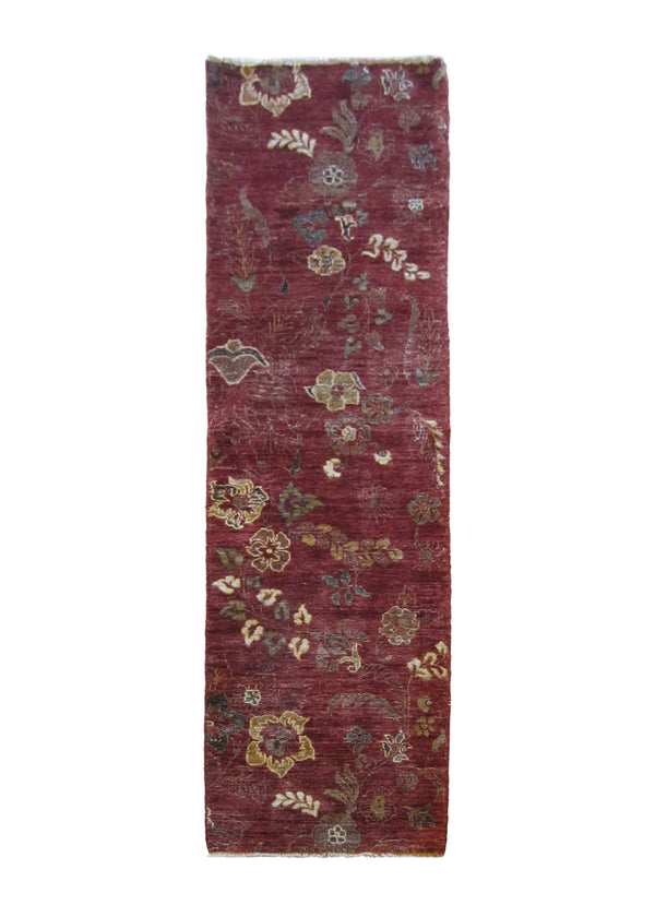 Oriental Rug Pakistani Handmade Runner Transitional 6'6"x9'7" (7x10) Red Antique Washed Floral Design #A23669
