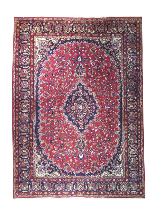 Persian Rug Mashhad Handmade Area Traditional 8'0"x10'11" (8x11) Red Blue Floral Design #A23680