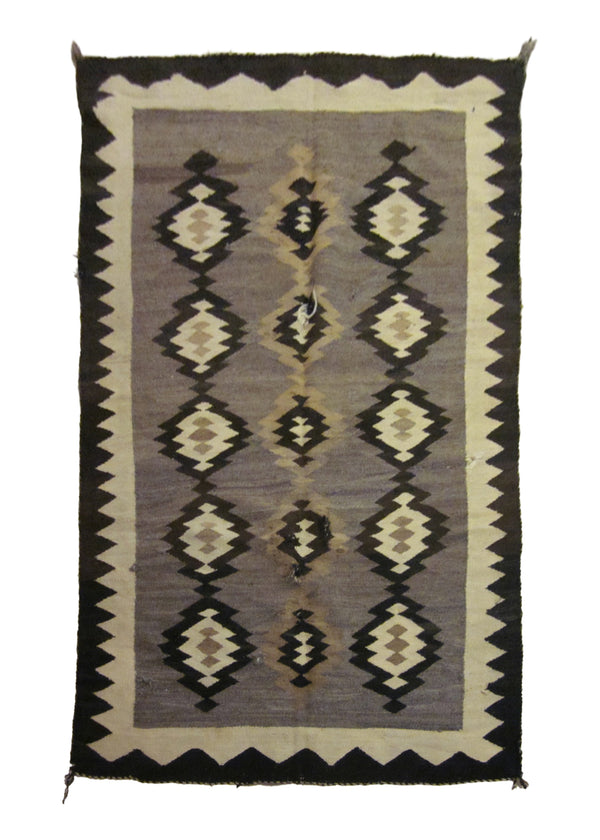 Native American Rug Navajo Handmade Area Tribal Antique 3'8"x5'8" (4x6) Gray Whites/Beige Brown Geometric Design #A23725