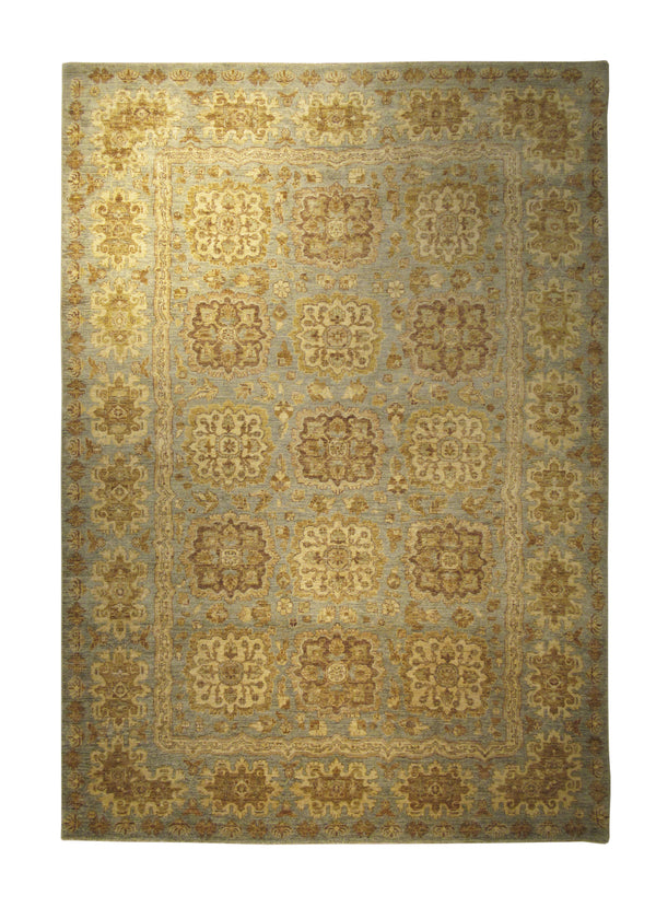 Oriental Rug Pakistani Handmade Area Transitional 6'11"x9'8" (7x10) Blue Whites/Beige Antique Washed Oushak Geometric Design #A23763