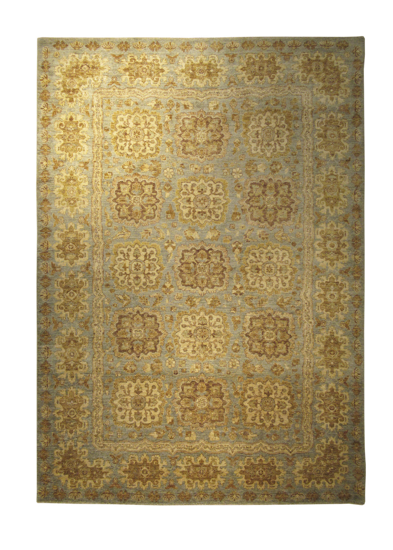 Oriental Rug Pakistani Handmade Area Transitional 6'11"x9'8" (7x10) Blue Whites/Beige Antique Washed Oushak Geometric Design #A23763