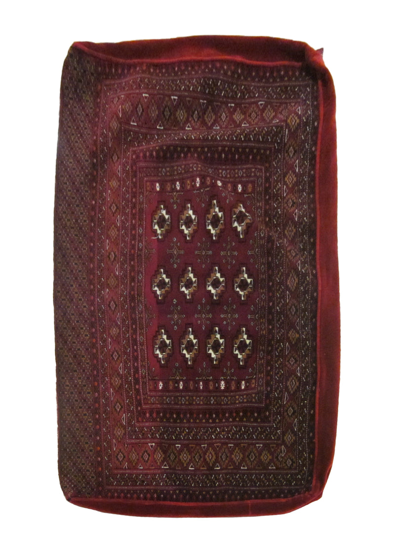 Persian Rug Turkmen Handmade Pillow Tribal 2'4"x4'1" (2x4) Red Elephant Foot Bokhara Design #A23808