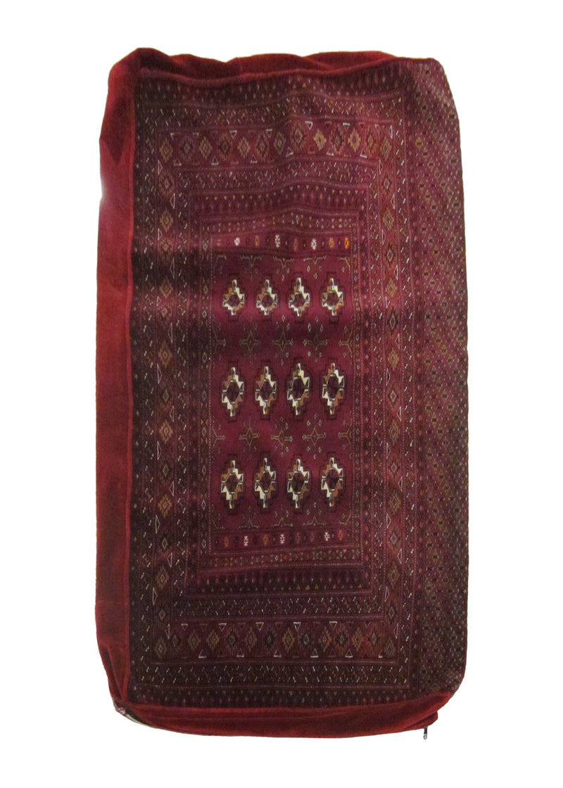 Persian Rug Turkmen Handmade Pillow Tribal 2'4"x4'0" (2x4) Red Elephant Foot Bokhara Design #A23809