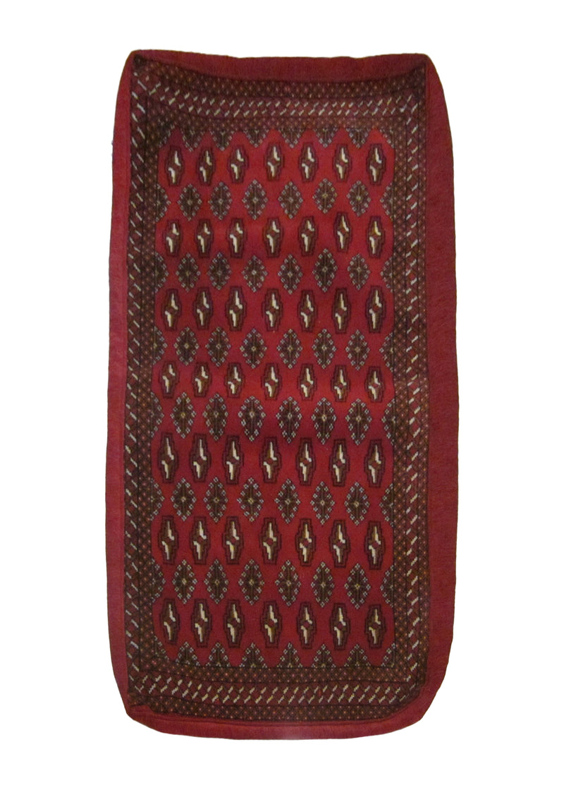 Persian Rug Turkmen Handmade Pillow Tribal 2'1"x4'7" (2x5) Red Elephant Foot Bokhara Design #A23812