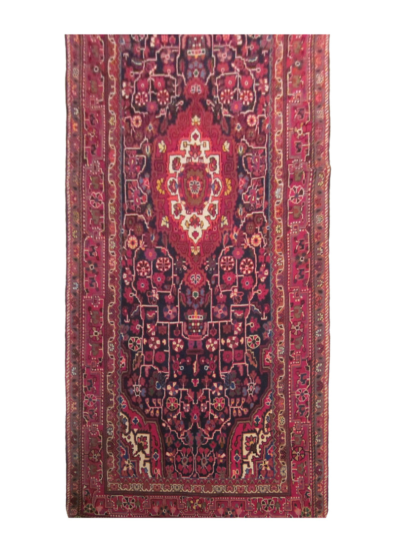 Persian Rug Josan Handmade Runner Traditional 4'5"x11'9" (4x12) Blue Red Floral Design #A23816