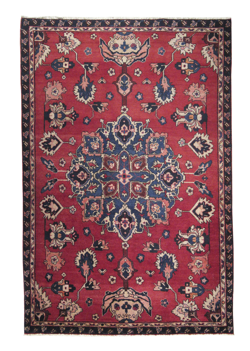 Persian Rug Hamadan Handmade Area Tribal 4'2"x6'3" (4x6) Red Blue Floral Design #A23881