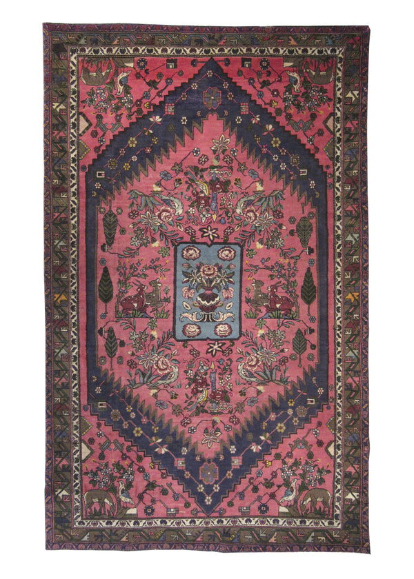 Persian Rug Azerbaijan Handmade Area Tribal 5'1"x8'4" (5x8) Pink Tree of Life Animals Design #A23900