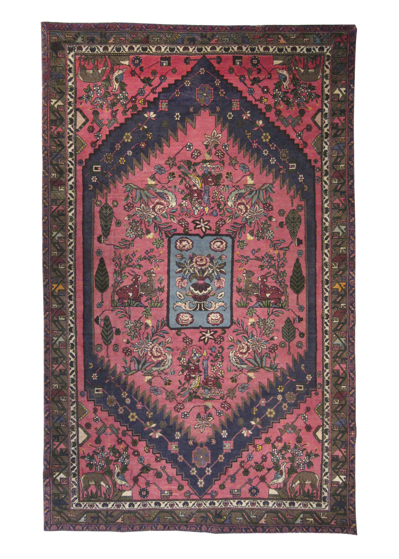 Persian Rug Azerbaijan Handmade Area Tribal 5'1"x8'4" (5x8) Pink Tree of Life Animals Design #A23900