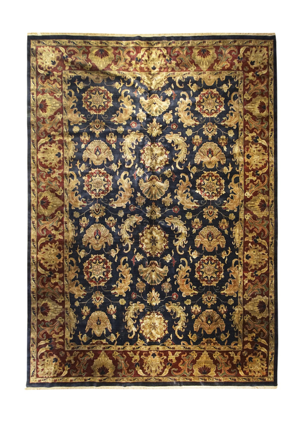 Oriental Rug Indian Handmade Area Transitional 12'0"x16'8" (12x17) Blue Red Tea Washed Floral Design #A23982
