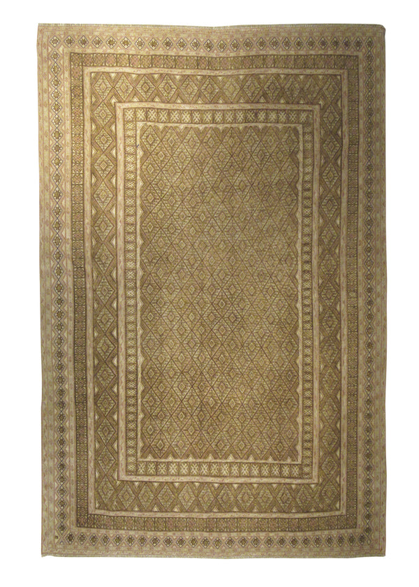 Oriental Rug Afghan Handmade Area Vintage Neutral 6'2"x9'4" (6x9) Whites/Beige Brown Geometric Herati Design #A23985